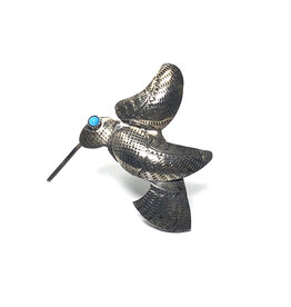 Herbert Tsosie Vintage Sterling Navajo Hummingbird Brooch with Turquoise Eye