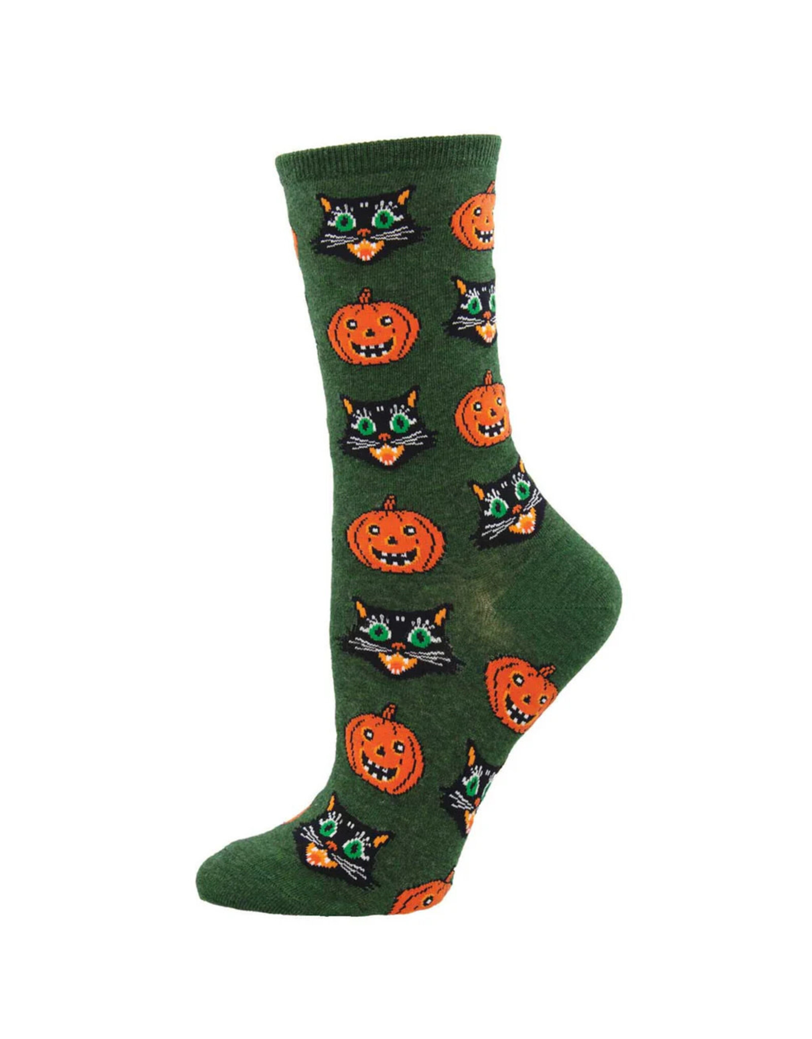 Socksmith Design Vintage Halloween Green Heather 9-11 Women's Crew Socks