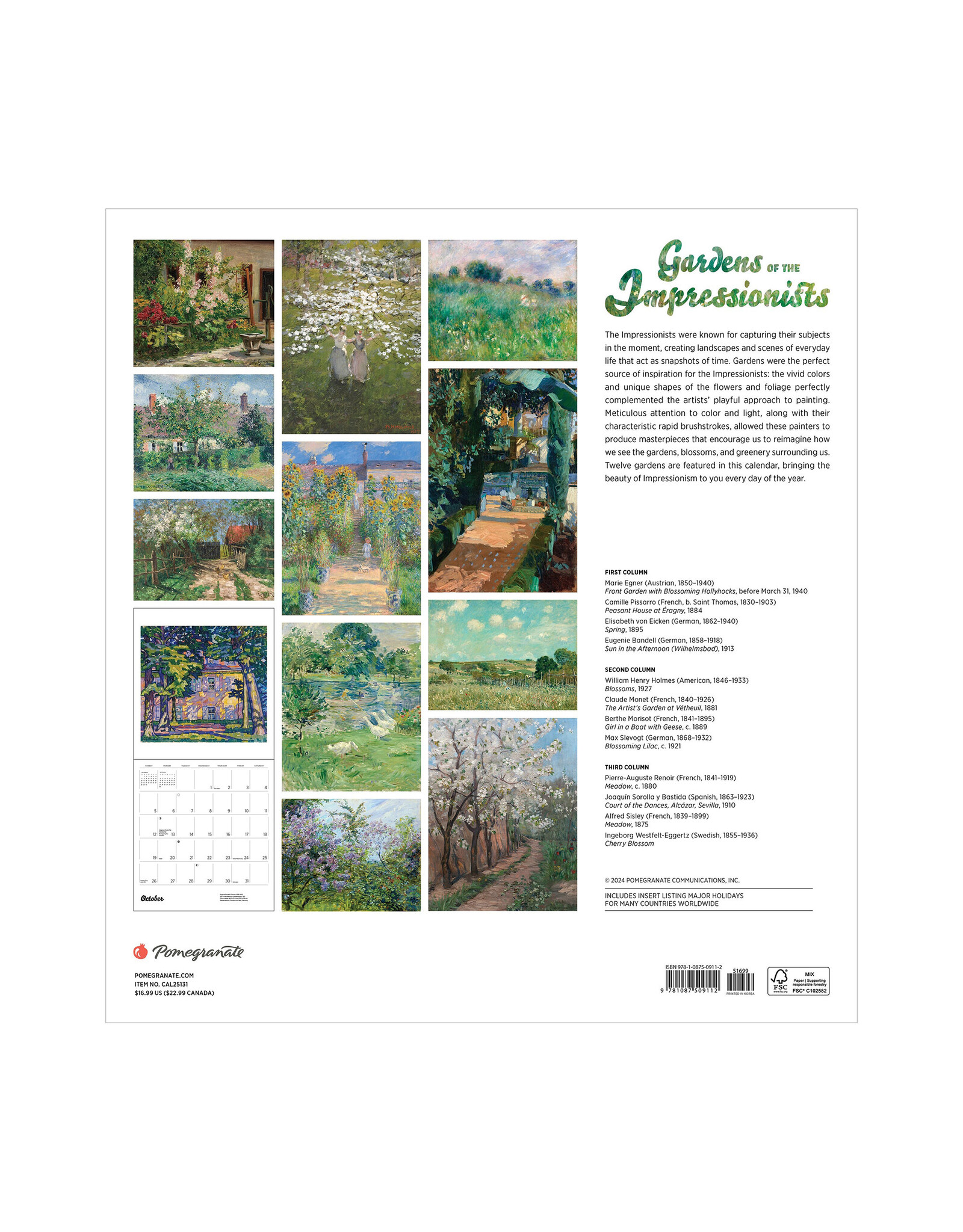 Pomegranate Gardens of the Impressionists 2025 Wall Calendar