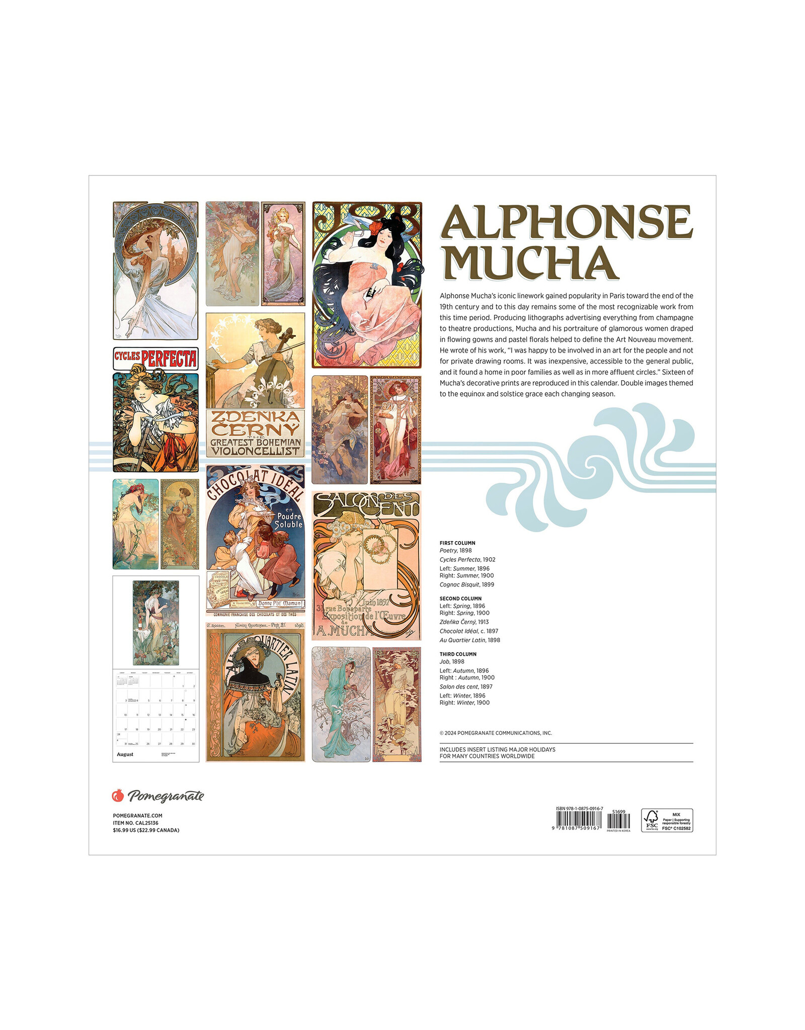 Pomegranate Alphonse Mucha 2025 Wall Calendar