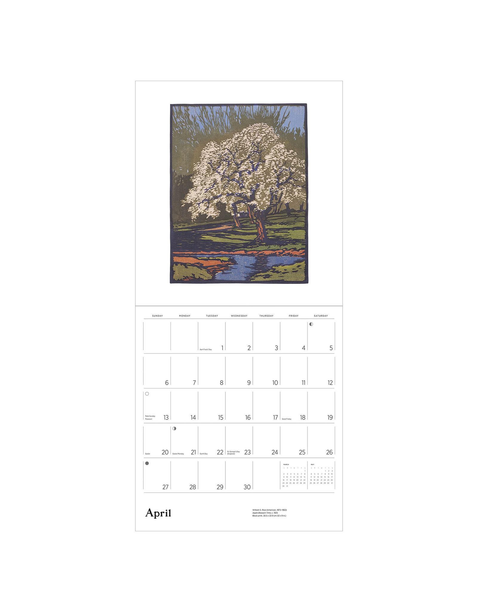 Pomegranate Arts & Crafts Block Prints by William S. Rice 2025 Wall Calendar