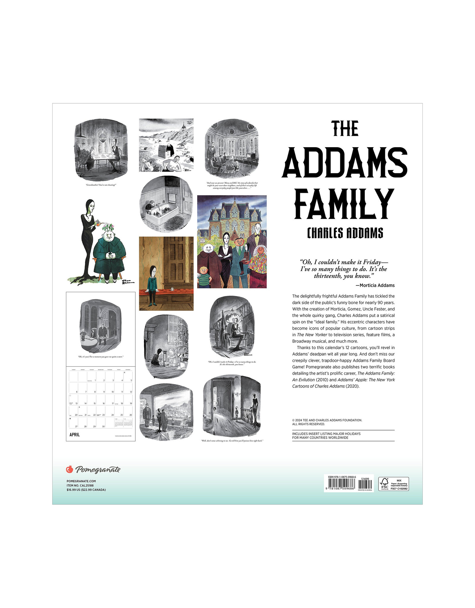 Pomegranate Charles Addams: The Addams Family 2025 Wall Calendar