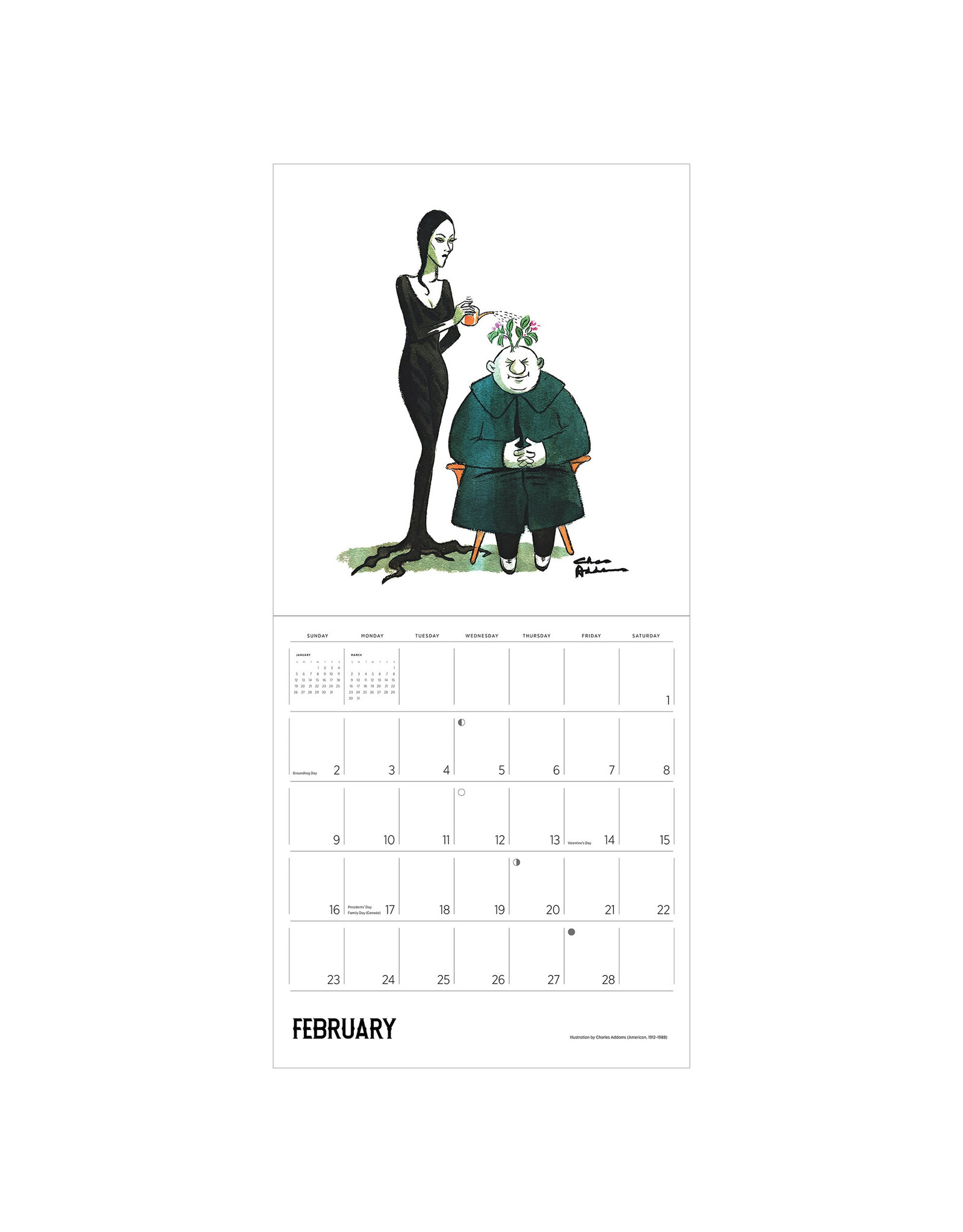 Pomegranate Charles Addams: The Addams Family 2025 Wall Calendar