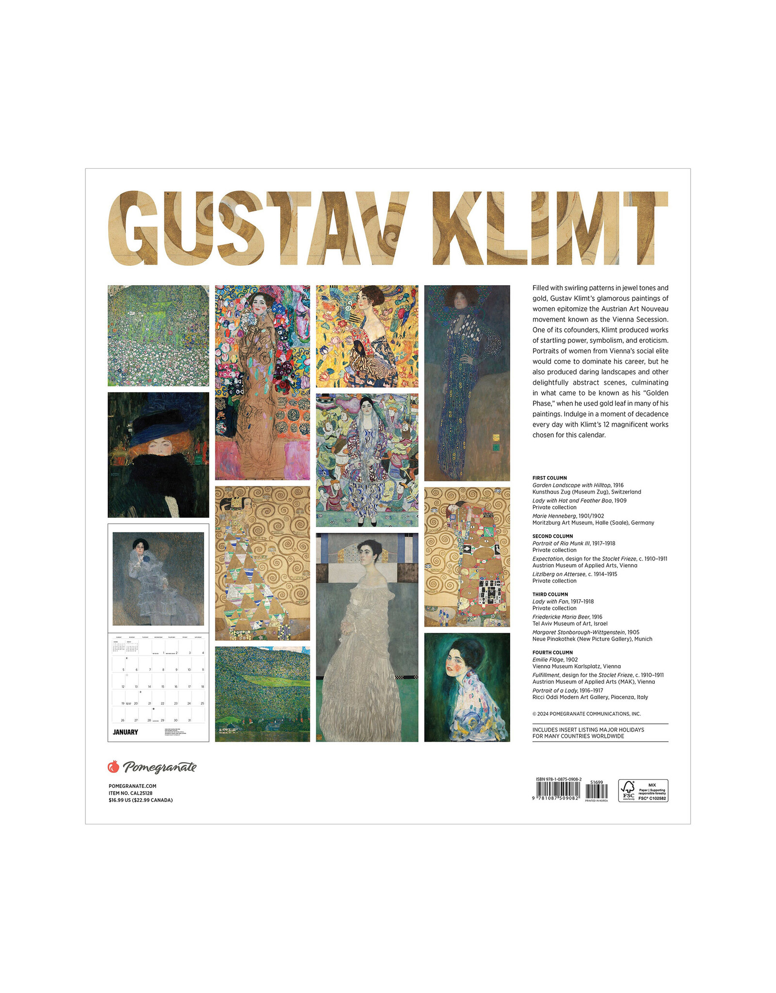 Pomegranate Gustav Klimt 2025 Wall Calendar