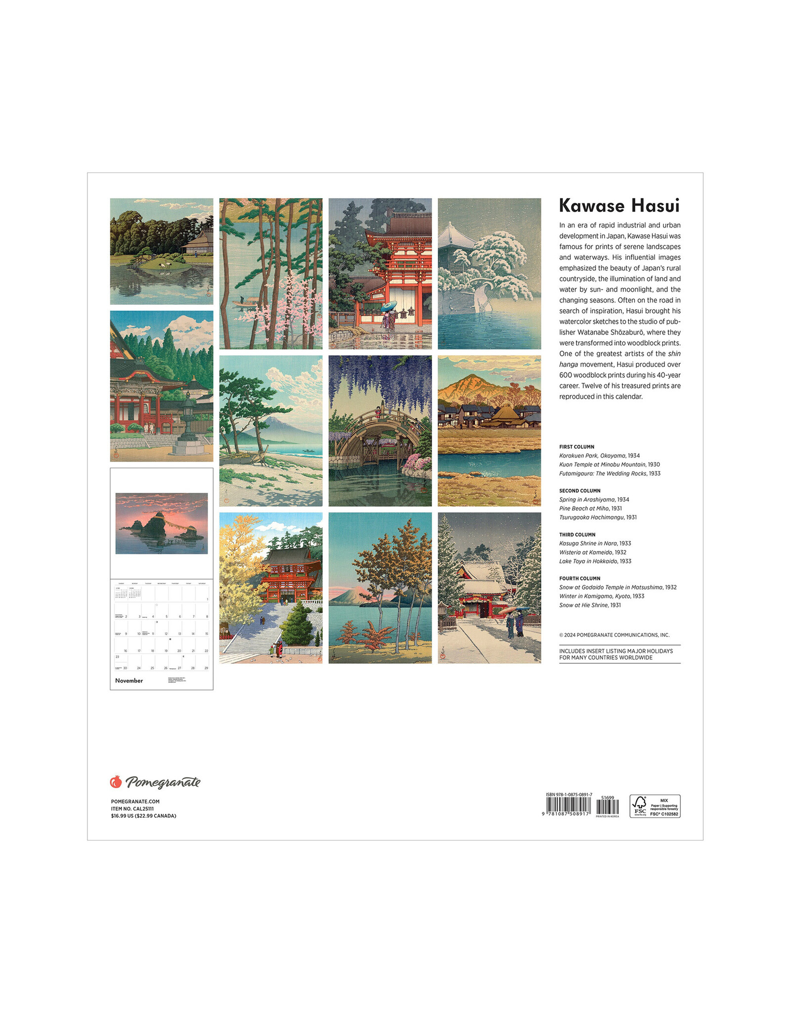 Pomegranate Kawase Hasui 2025 Wall Calendar