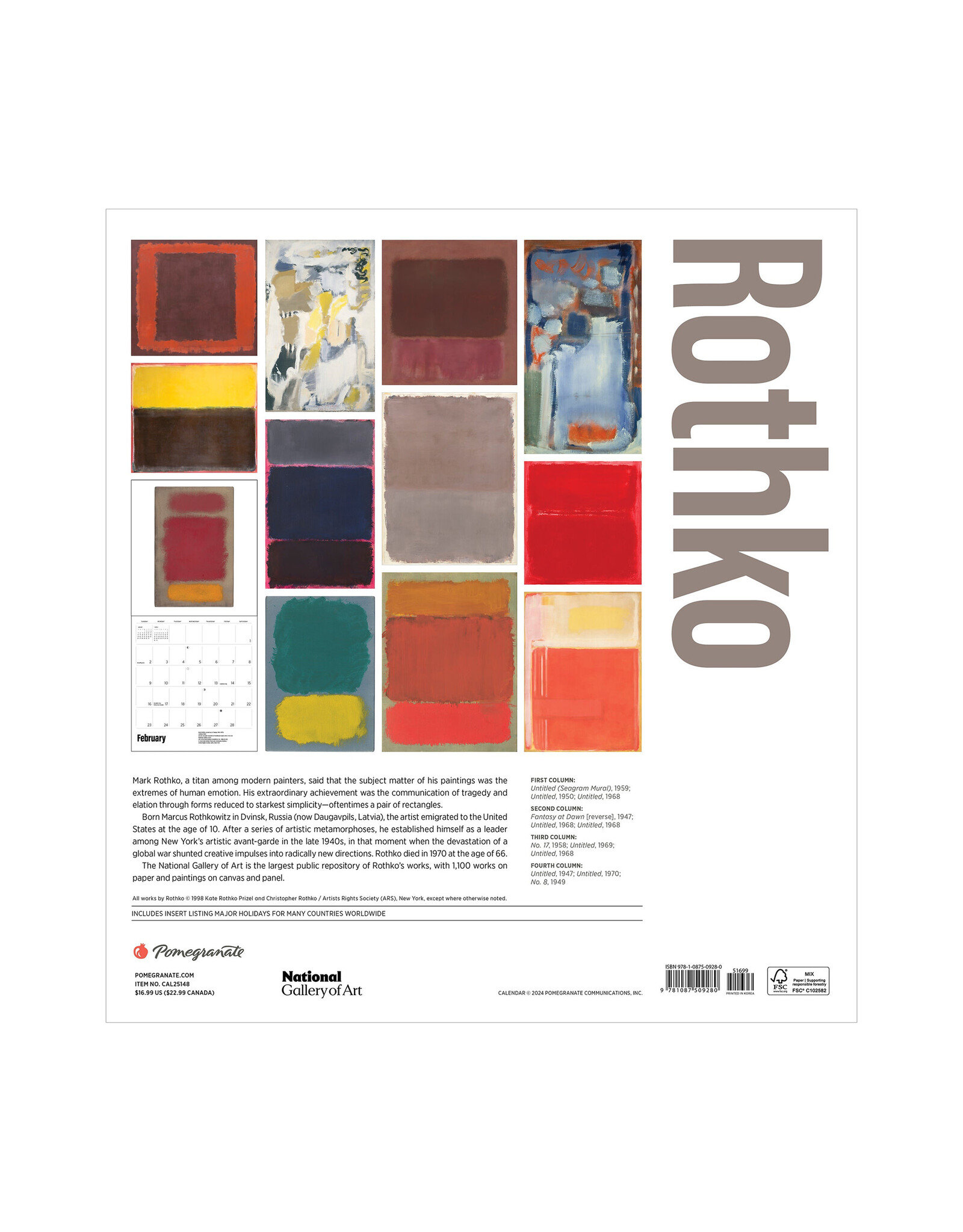 Pomegranate Rothko 2025 Wall Calendar