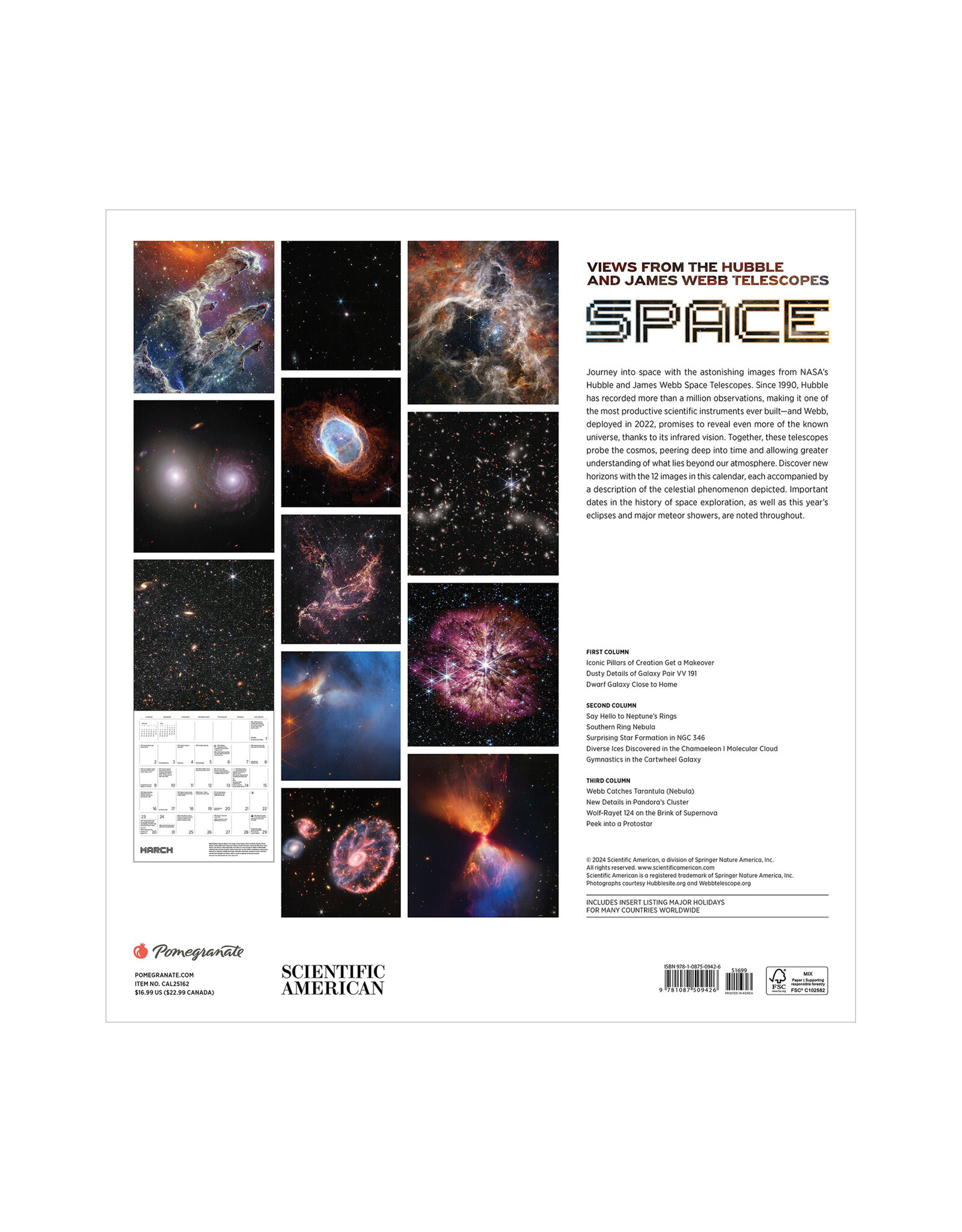 Pomegranate Space: Views from the Hubble and James Webb Telescopes 2025 Wall Calendar