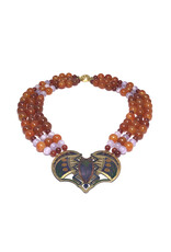 Sunya Currie 3-Strand Scarab Necklace with Carnelian and Amethyst Beads