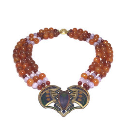 Sunya Currie 3-Strand Scarab Necklace with Carnelian and Amethyst Beads
