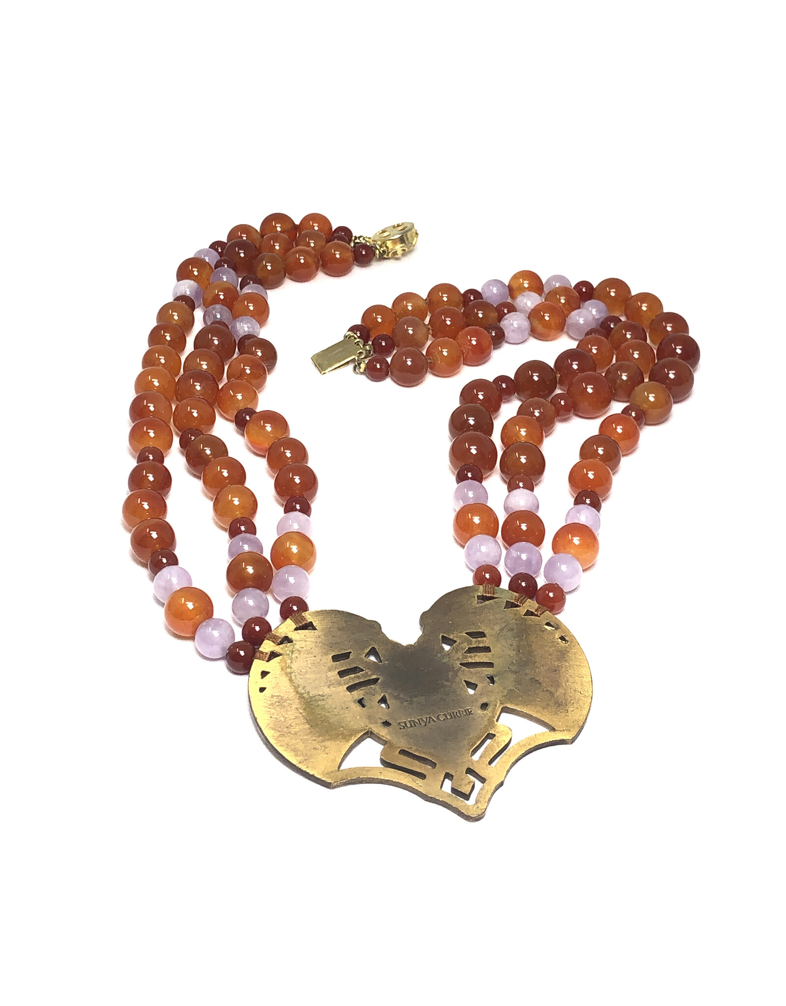 Sunya Currie 3-Strand Scarab Necklace with Carnelian and Amethyst Beads