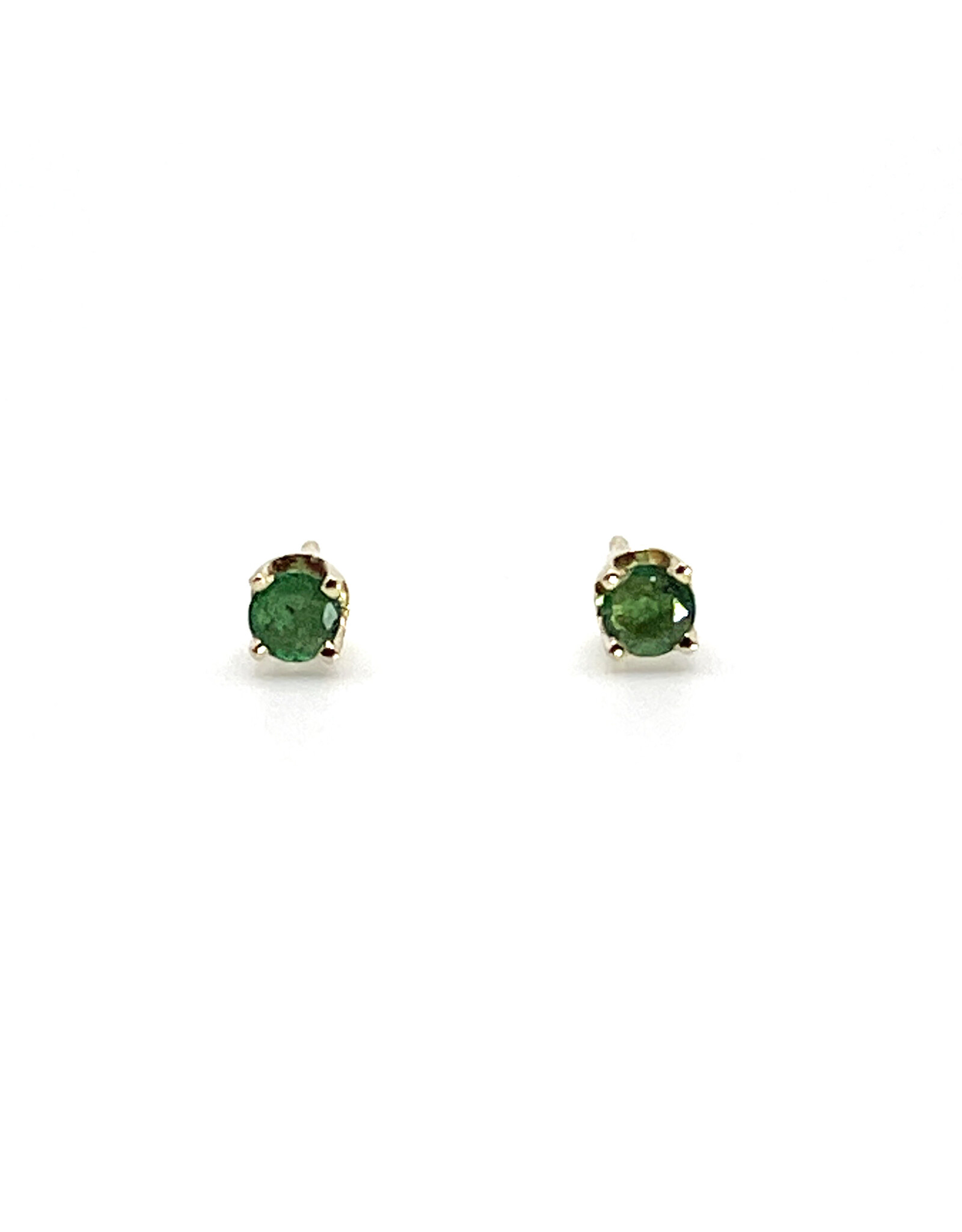 Round Light Green Emerald 14K Stud Earrings