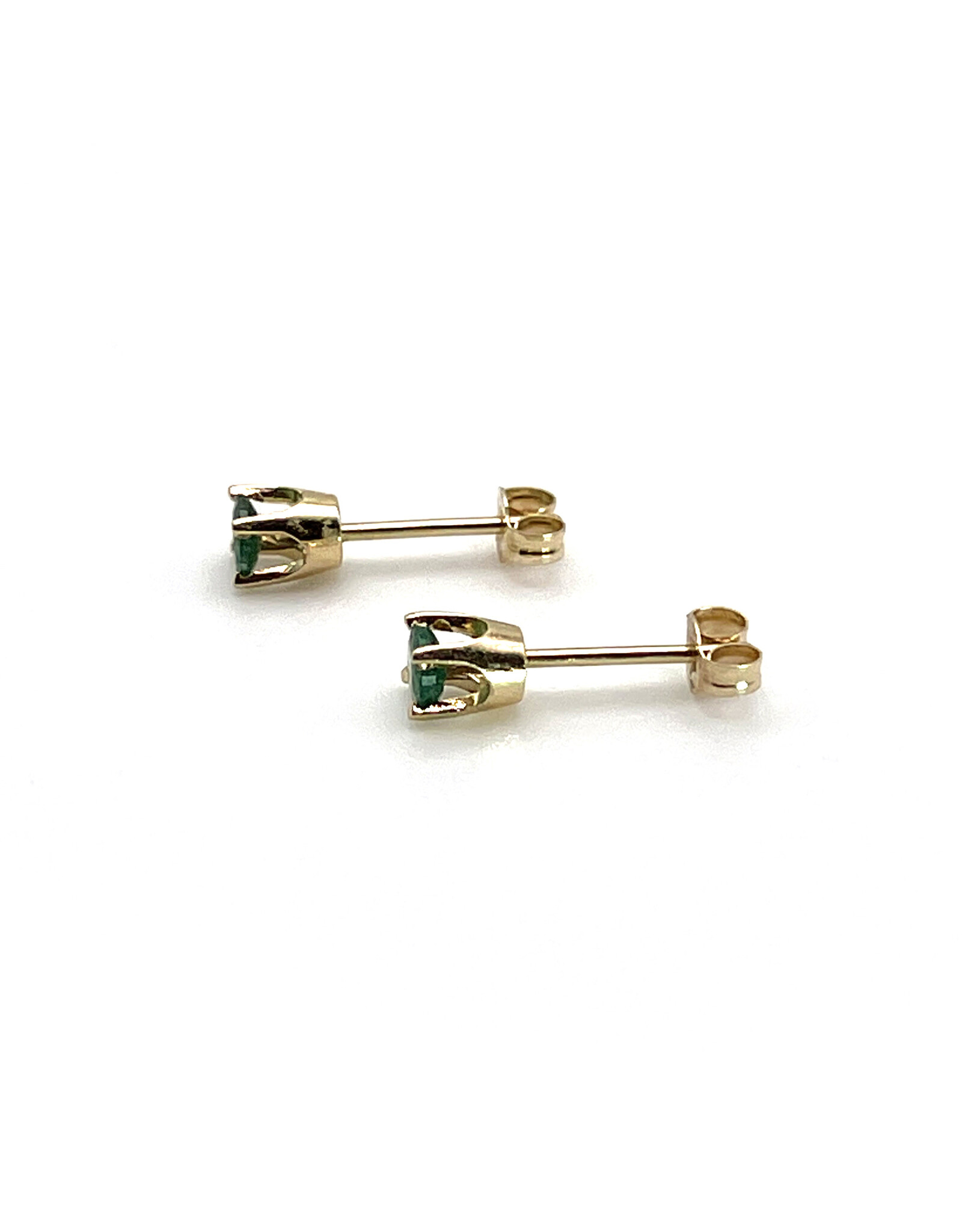 Round Light Green Emerald 14K Stud Earrings
