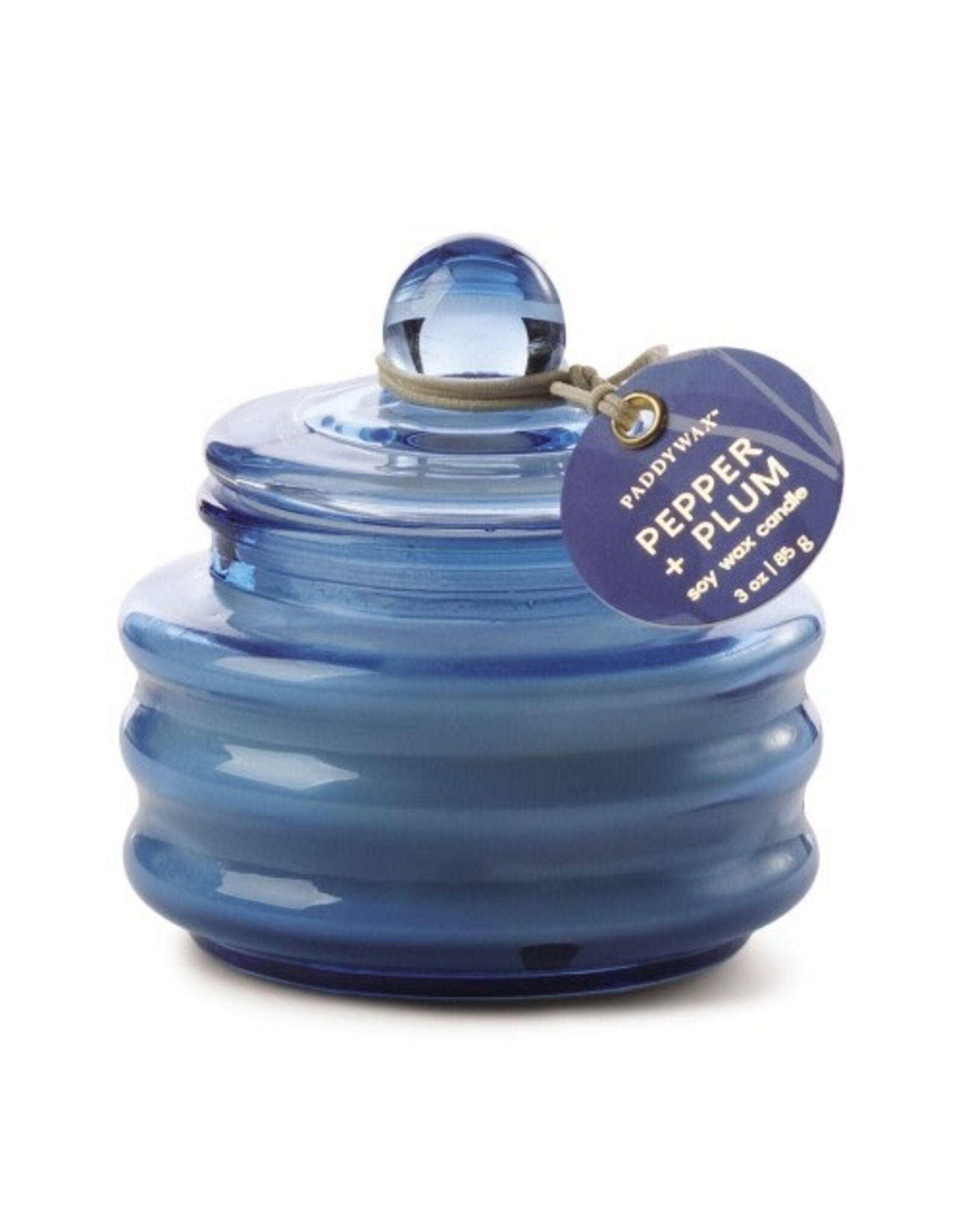 Paddywax Pepper Plum Beam 3oz Bright Blue Glass Candle