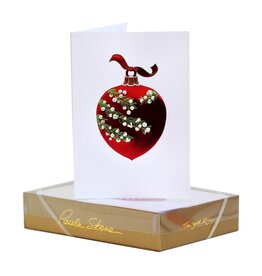 Paula Skene Designs Berry Branch Ornament Red on Silver Satin Box of 8