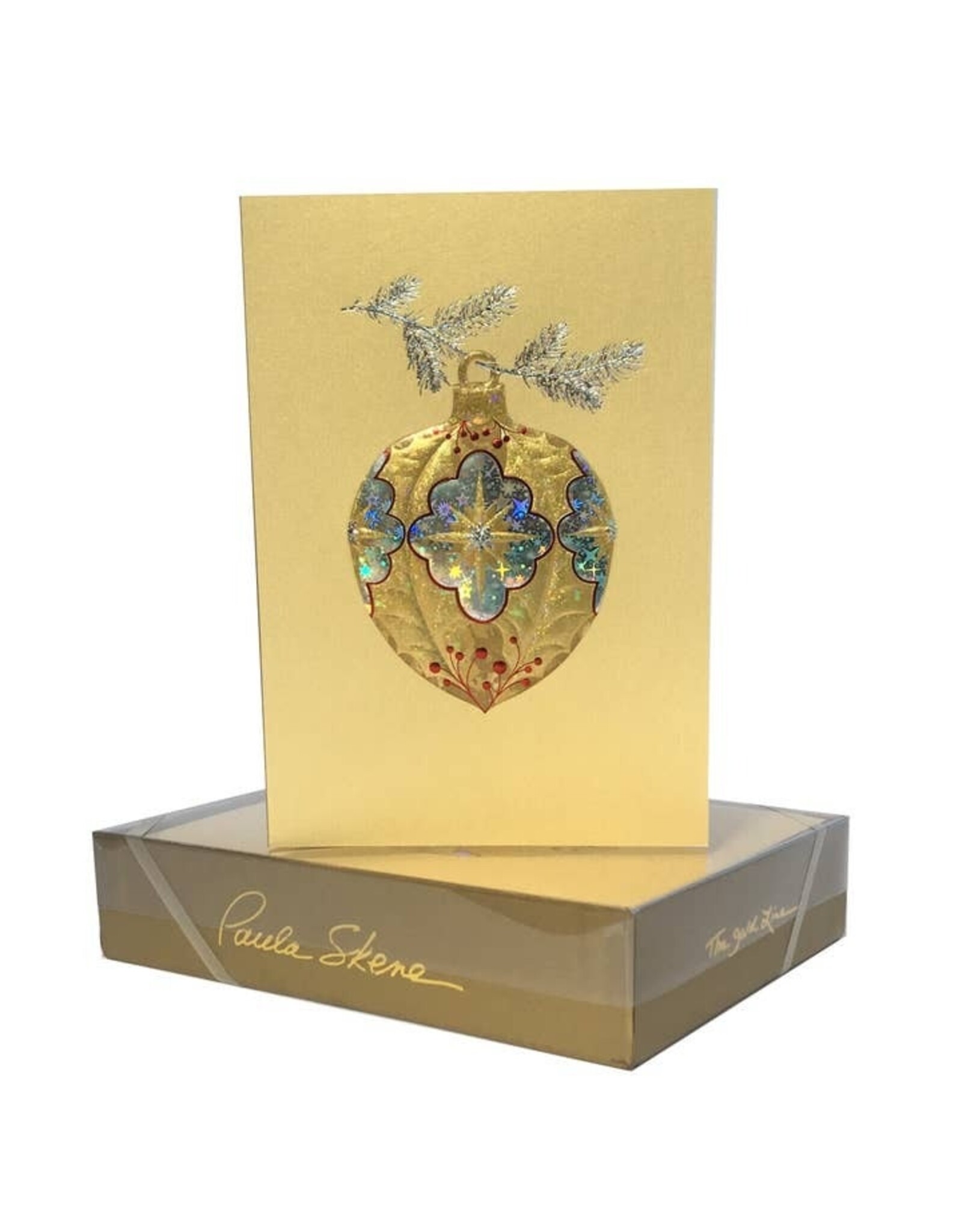 Paula Skene Designs Holly Ornament on Gold Box of 8