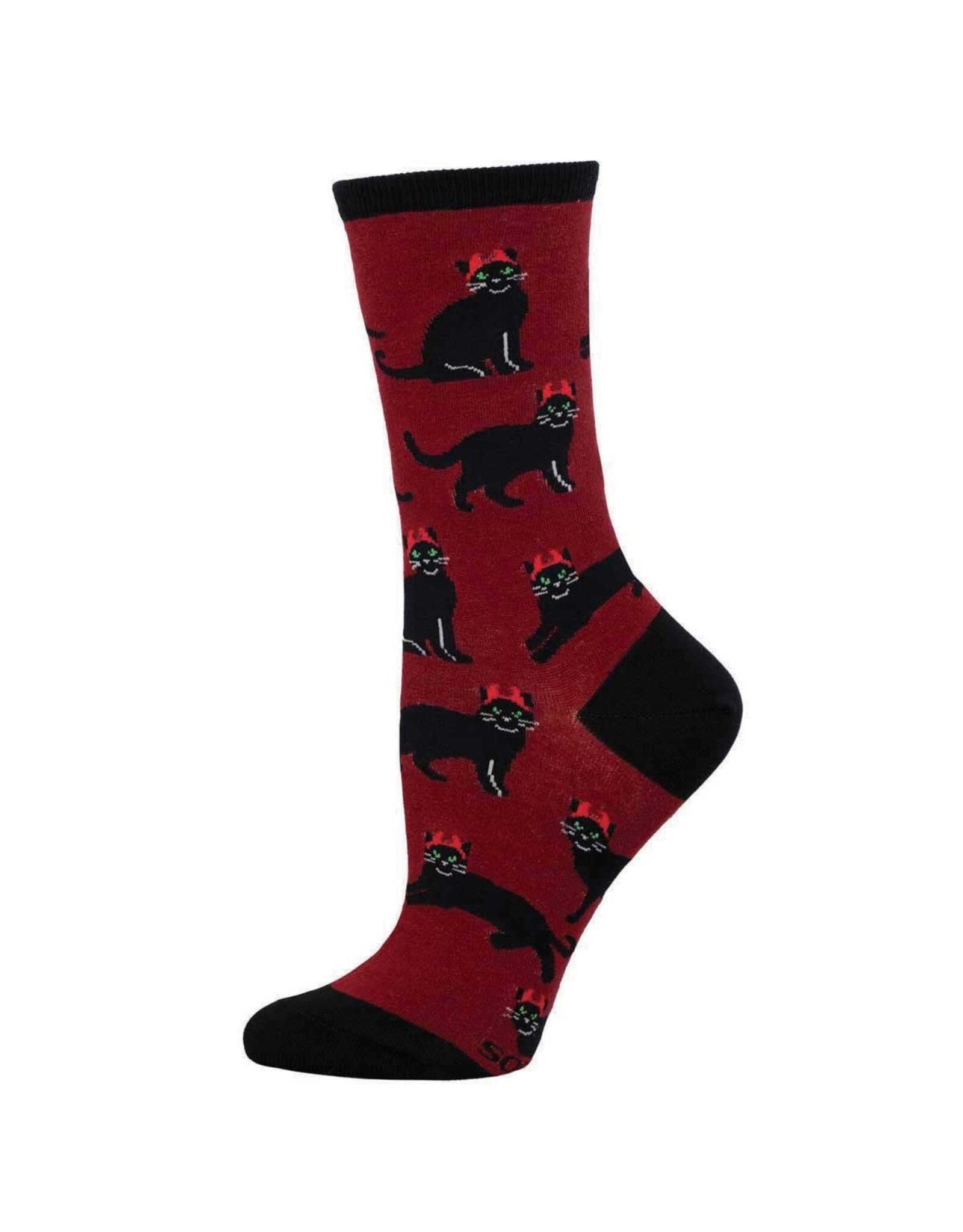 Socksmith Design Red Devilish Cats 9-11 Women's Crew Socks