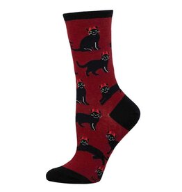 Socksmith Design Red Devilish Cats 9-11 Women's Crew Socks