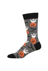 Socksmith Design Spooky Jack O'Lanterns Charcoal Heather 10-13 Men's Crew Socks