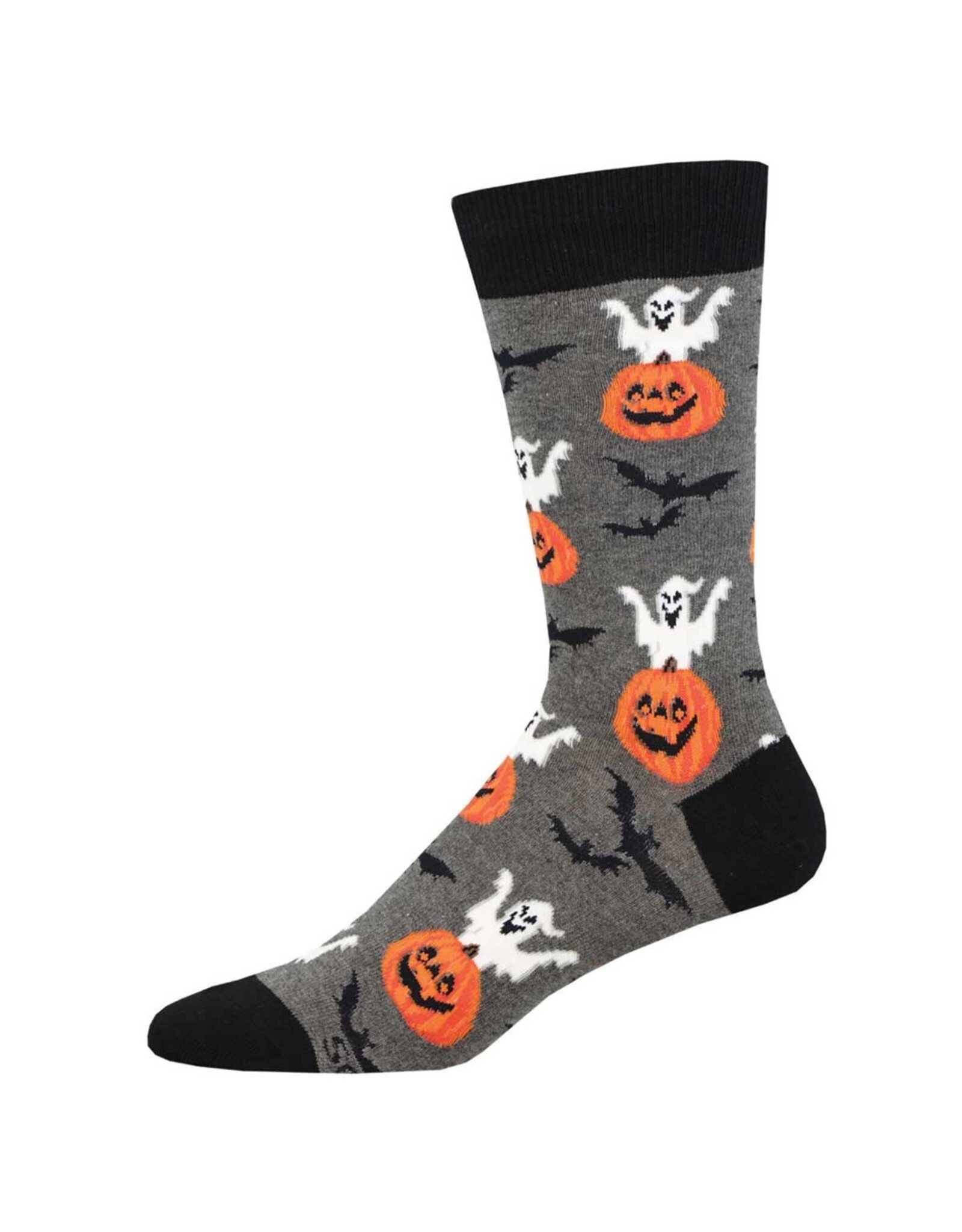 Socksmith Design Spooky Jack O'Lanterns Charcoal Heather 10-13 Men's Crew Socks