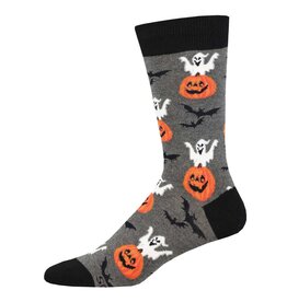 Socksmith Design Spooky Jack O'Lanterns Charcoal Heather 10-13 Men's Crew Socks