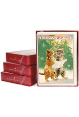 Cavallini Papers & Co. Christmas Cats 4 Boxed Glittered Notecards