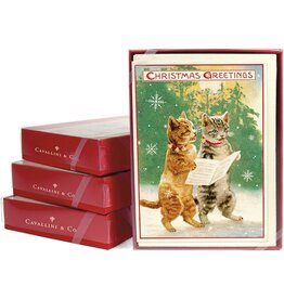 Cavallini Papers & Co. Christmas Cats 4 Boxed Glittered Notecards