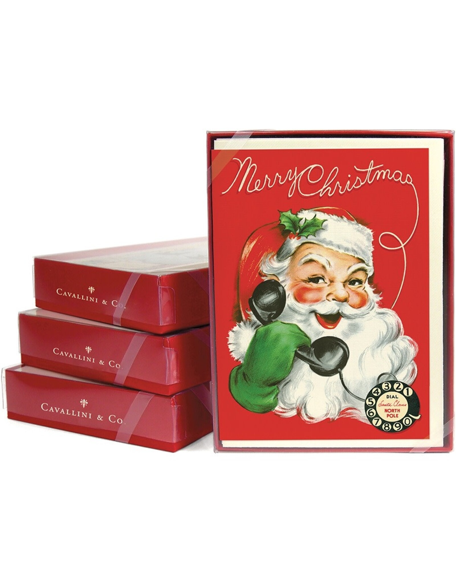 Cavallini Papers & Co. Telephone Santa Boxed Glittered Note Cards
