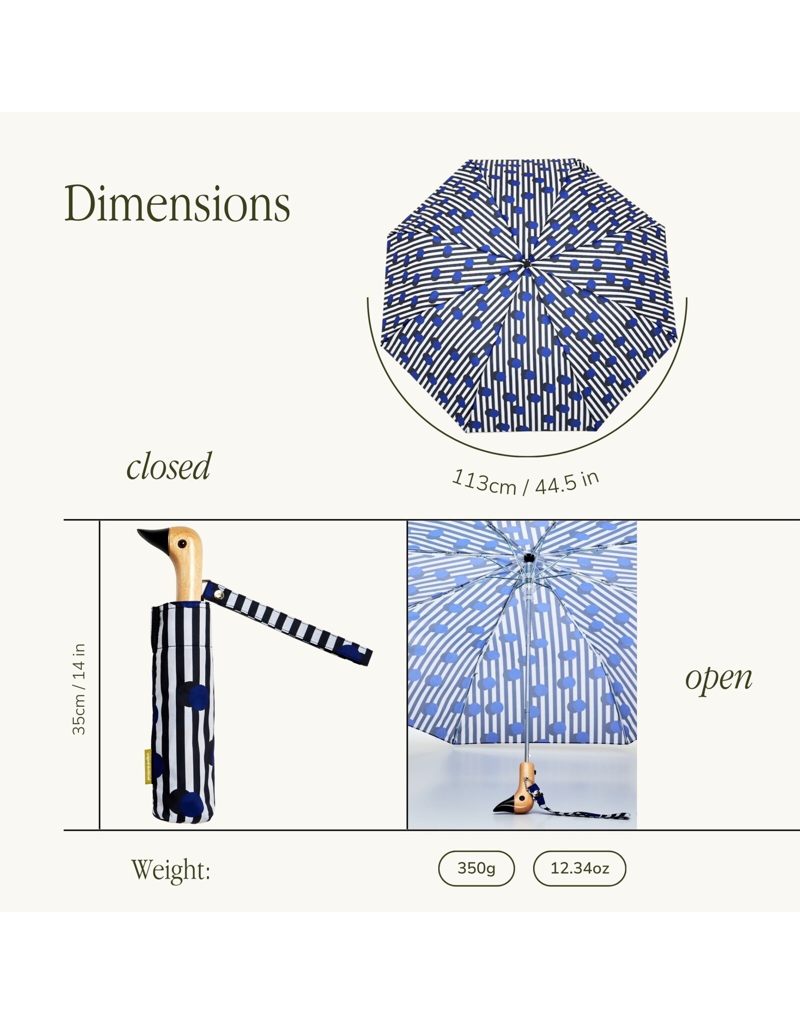 Original Duckhead Polkastripe Compact Sustainable Duckhead Umbrella