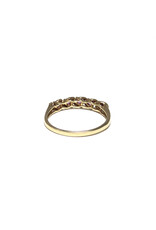 T&C 14K Gold Ring with Row of 5 Spinels & Scrollwork Motif
