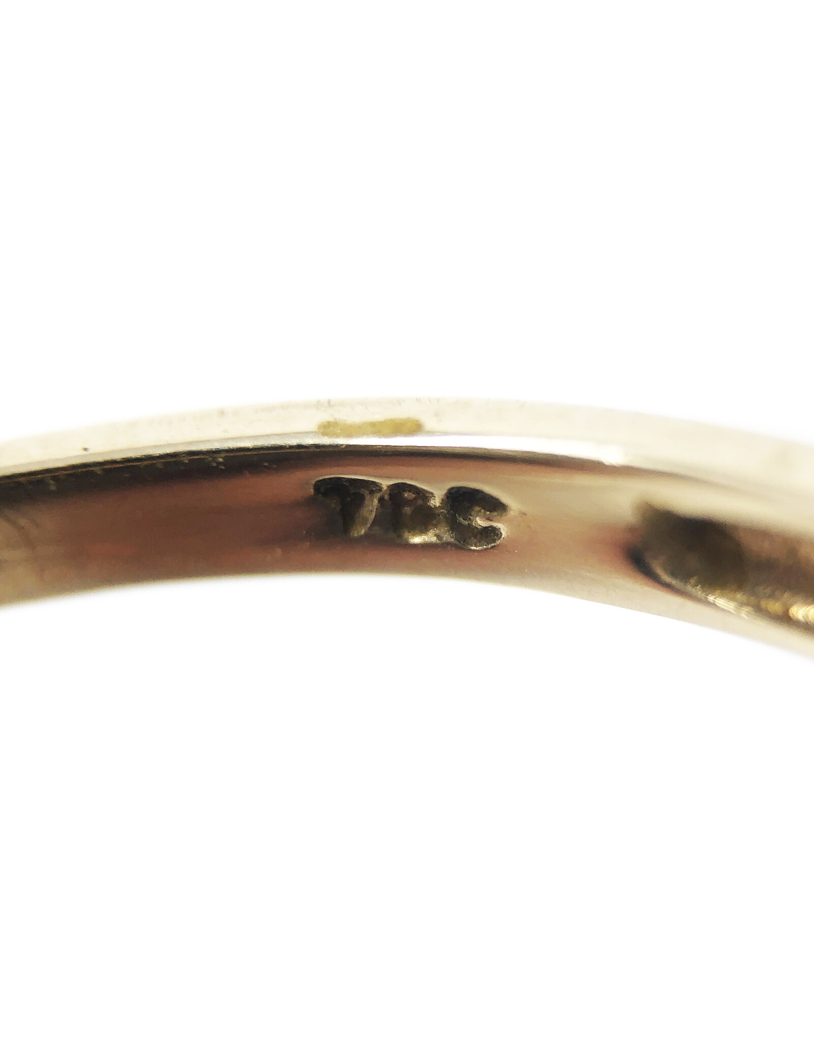 T&C 14K Gold Ring with Row of 5 Spinels & Scrollwork Motif