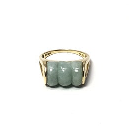 14K Gold Ring with Carved Jade Ridges