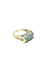 14K Gold Ring with Carved Jade Ridges
