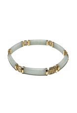 Light Green Jade Panel Link 14K Gold Chinese Bracelet