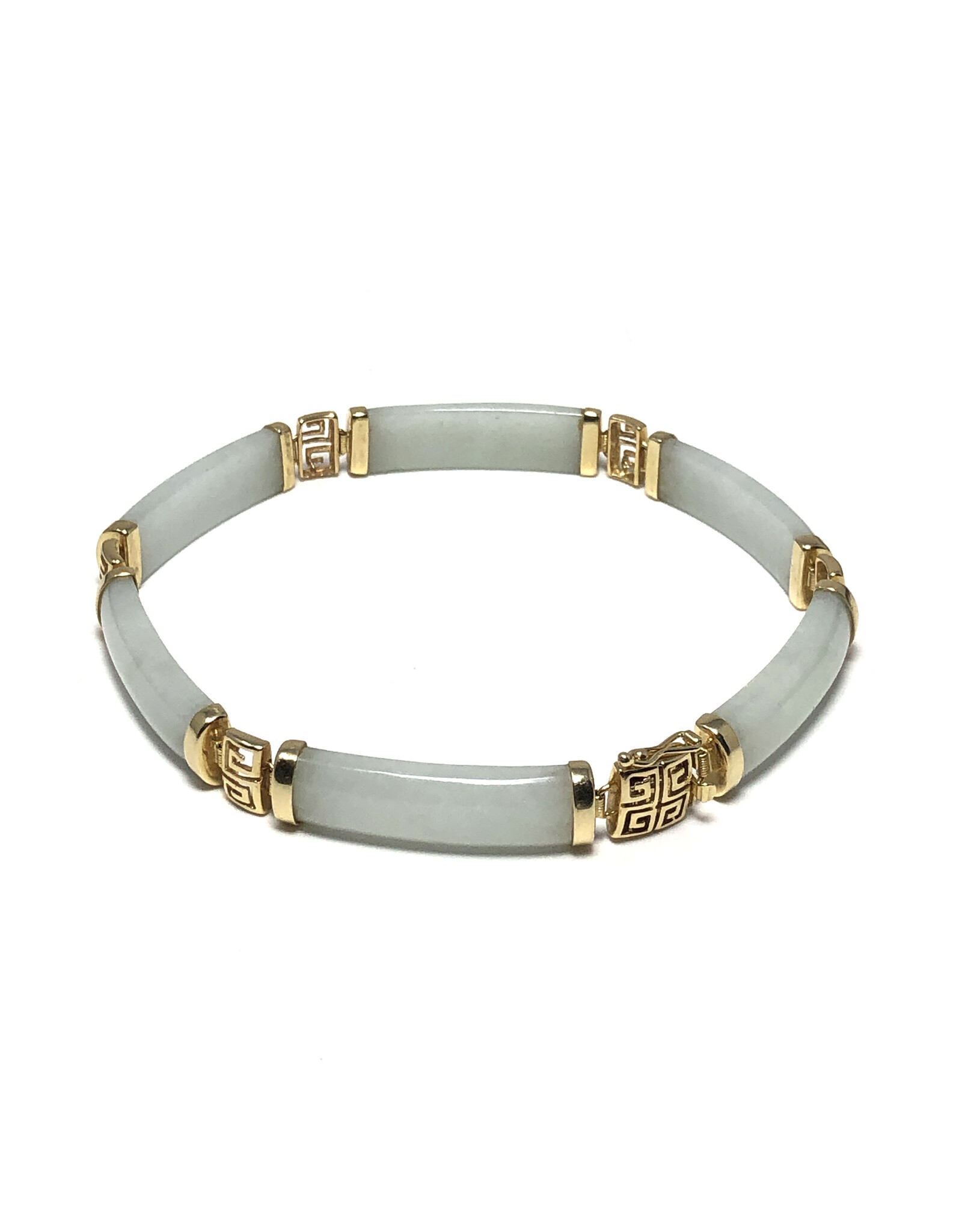 Light Green Jade Panel Link 14K Gold Chinese Bracelet