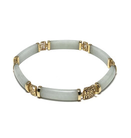 Light Green Jade Panel Link 14K Gold Chinese Bracelet