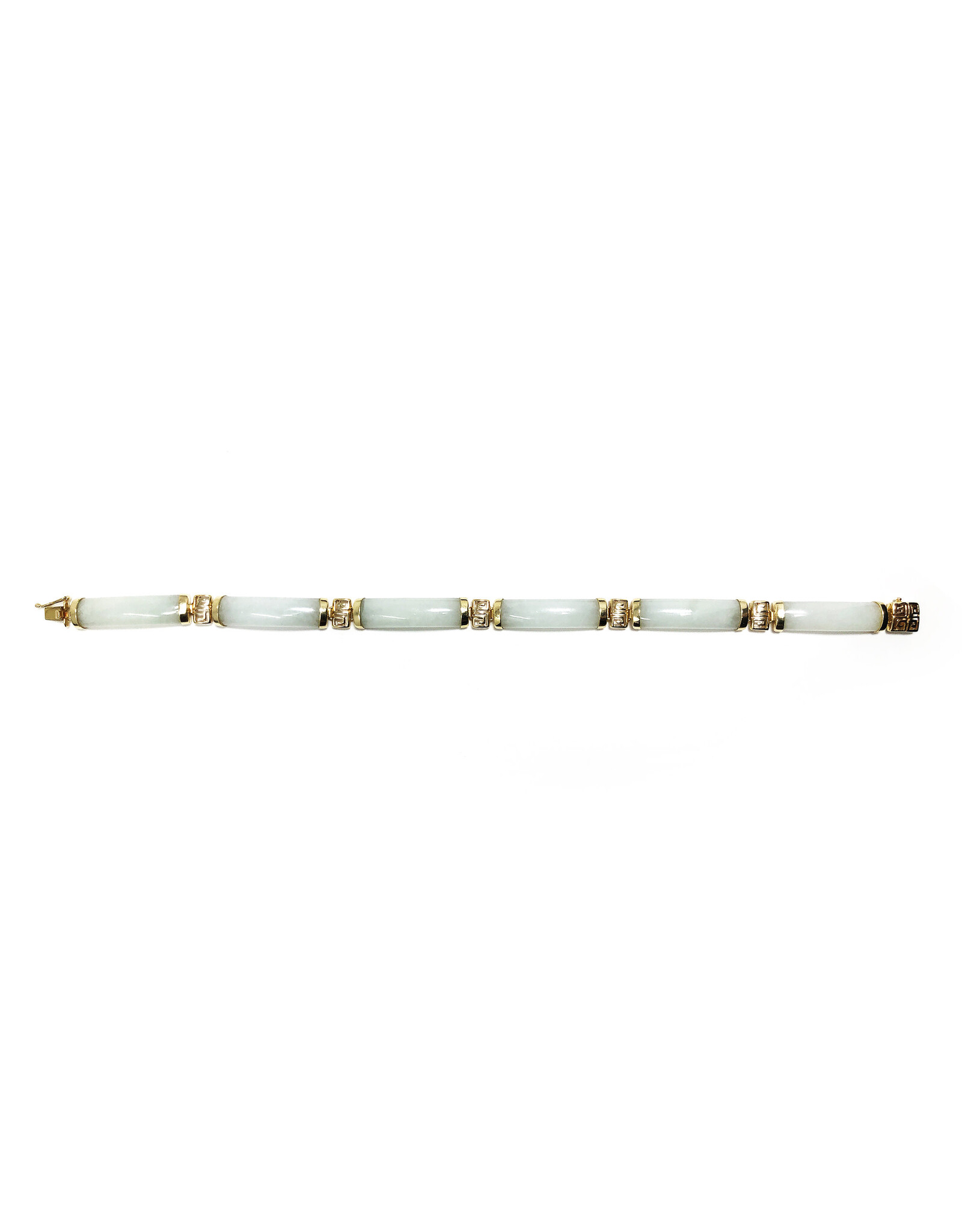 Light Green Jade Panel Link 14K Gold Chinese Bracelet