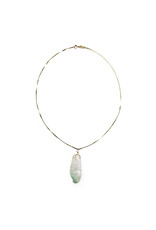 Carved Cat & Peach Green and White Jade Pendant on 14K Gold Serpentine Chain