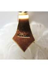 Carved Cat & Peach Green and White Jade Pendant on 14K Gold Serpentine Chain