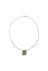 Jade Yupei Pendant with Embedded Amethyst and Carved Fu Character on 14K Gold Figaro Chain