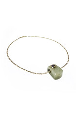 Jade Yupei Pendant with Embedded Amethyst and Carved Fu Character on 14K Gold Figaro Chain