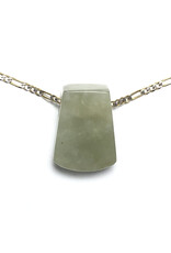 Jade Yupei Pendant with Embedded Amethyst and Carved Fu Character on 14K Gold Figaro Chain