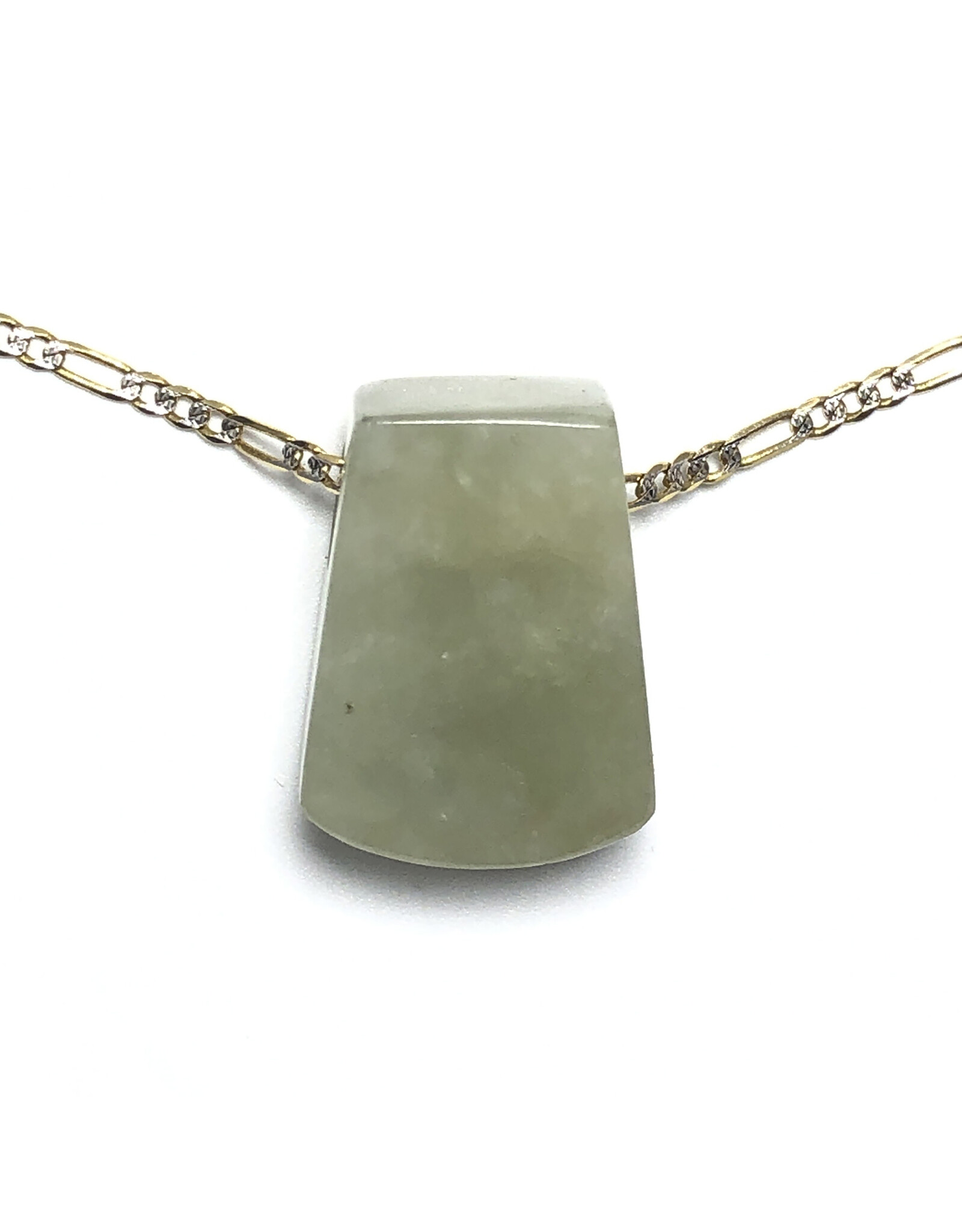 Jade Yupei Pendant with Embedded Amethyst and Carved Fu Character on 14K Gold Figaro Chain