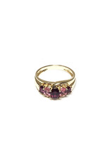 14K Gold Ring with Row of 3 Garnets & 2 Morganites on Lattice Motif