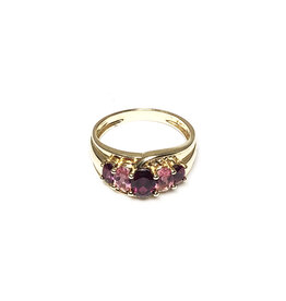 14K Gold Ring with Row of 3 Garnets & 2 Morganites on Lattice Motif