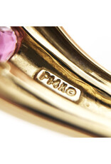 14K Gold Ring with Row of 3 Garnets & 2 Morganites on Lattice Motif