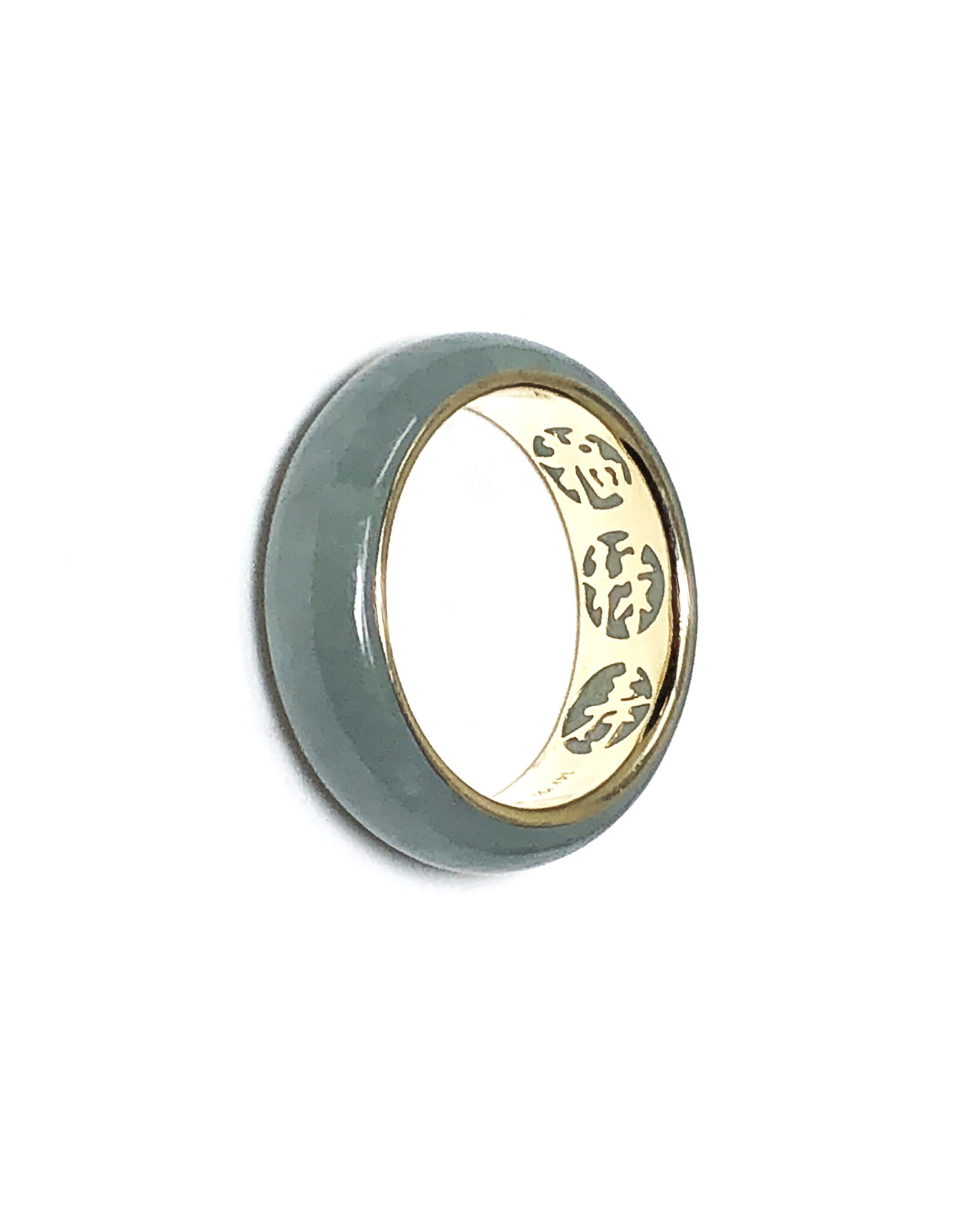 Jade Band on 14K Gold Ring with Chinese Characters Inside