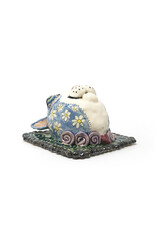 Atomic Girl Pottery Medium Blue Cat Head Flowers Tile