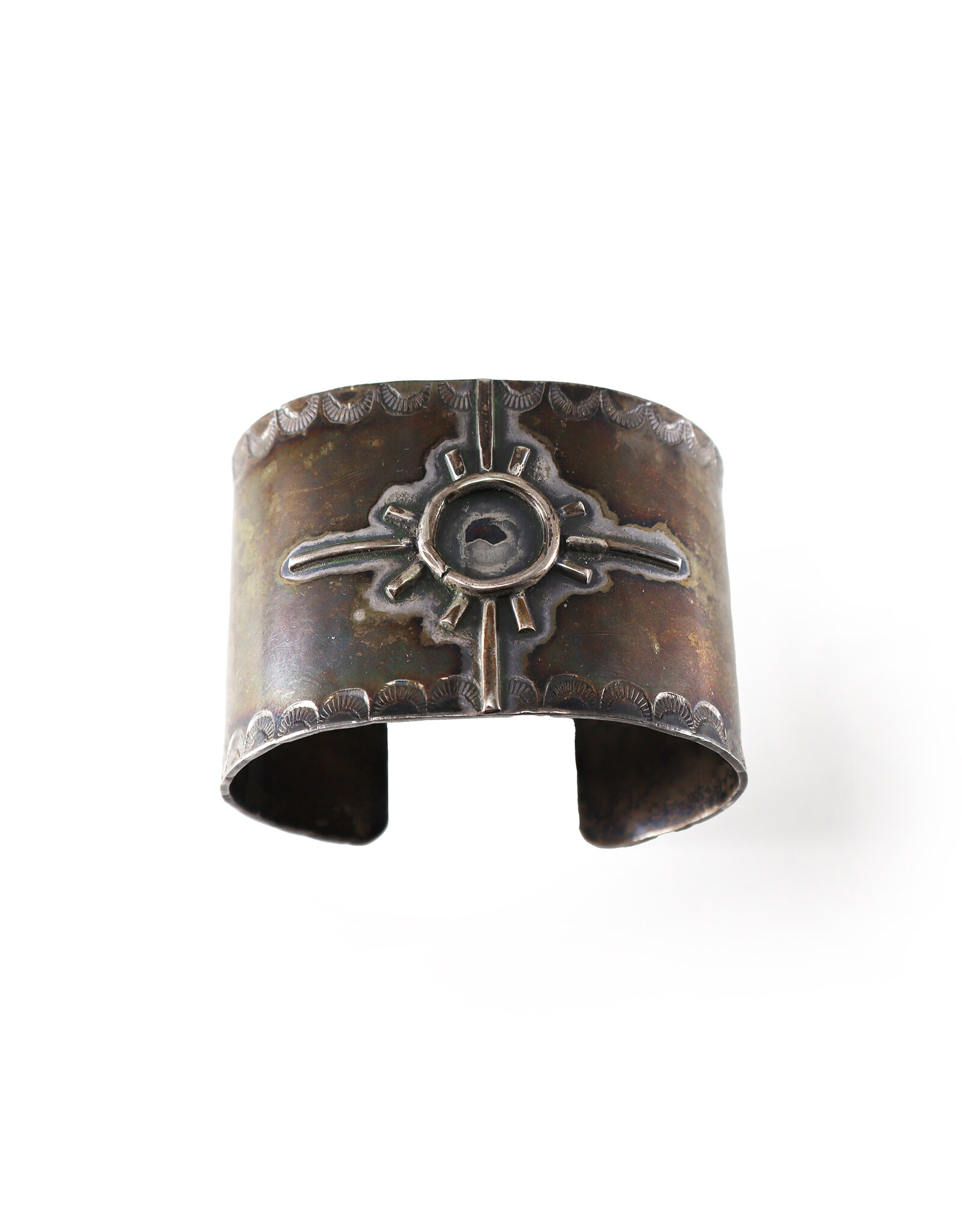 Vintage Cuff Bracelet with Southwest-Style Sun Symbol