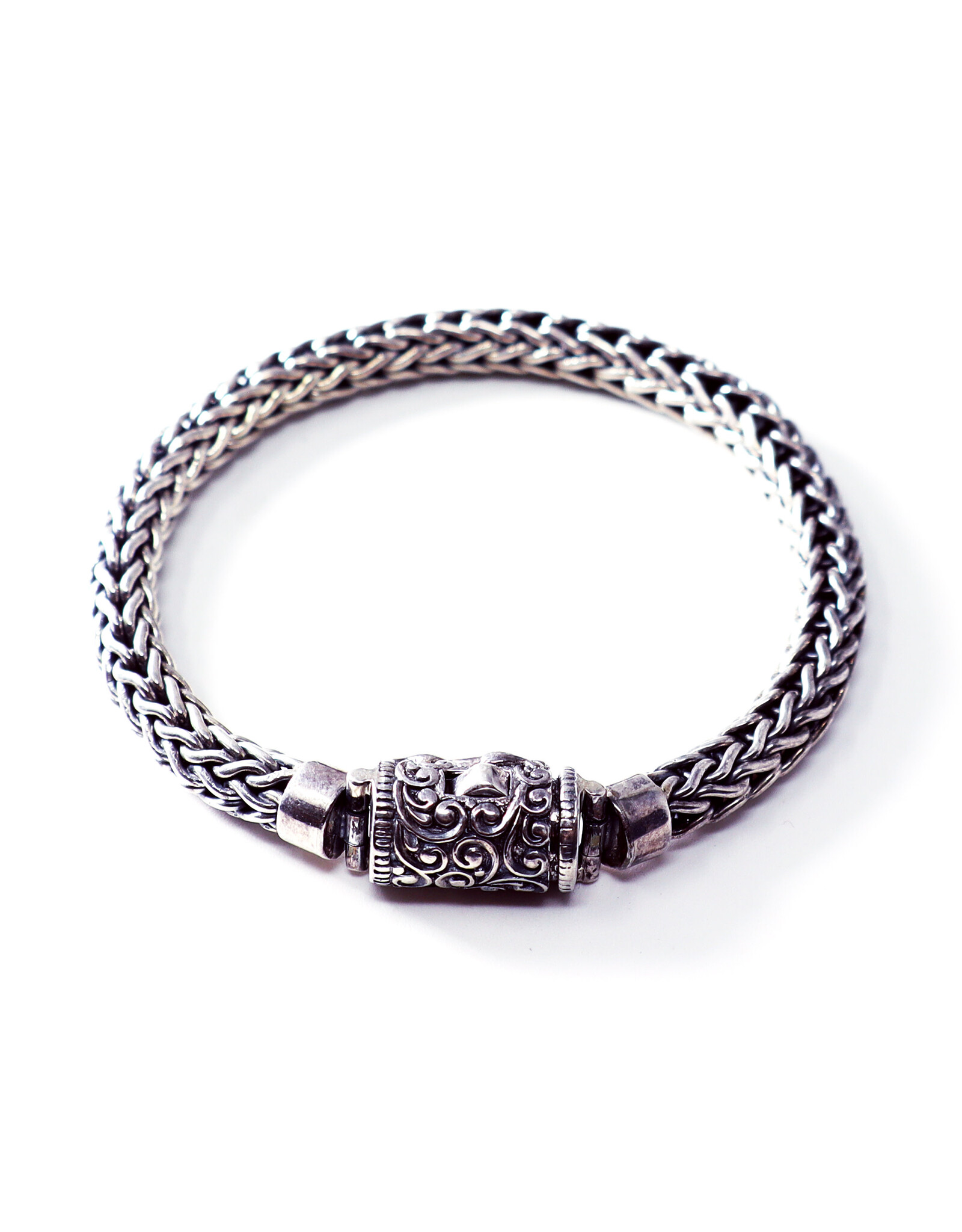 Woven Sterling Bracelet with Lizard Barrel Clasp