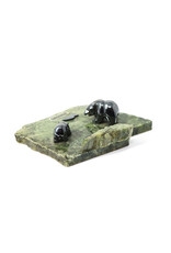 British Columbia Jade Paperweight with Hematite Bears and Salmon